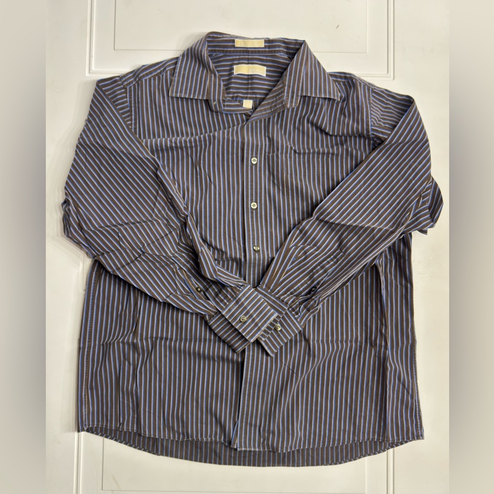 Michael Kors Men's 100% Cotton Striped Charcoal Button-Down Shirt Size XL 17 34